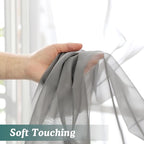 Chyhomenyc Charcoal Grey Sheer Valances for Windows - Light Filtering Small Kitchen Curtains, Rod Pocket Short Top Window Treatment Decor for Living Room Bathroom Basement, 42Wx16L inches, 2 Panels