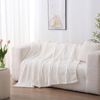Cream White Fleece Throw Blanket 50”×60” for Couch Sofa Bed,Super Soft Cozy Plush Microfiber Flannel Blanket with Stripes Design Lightweight for Adults,Woman,Girls