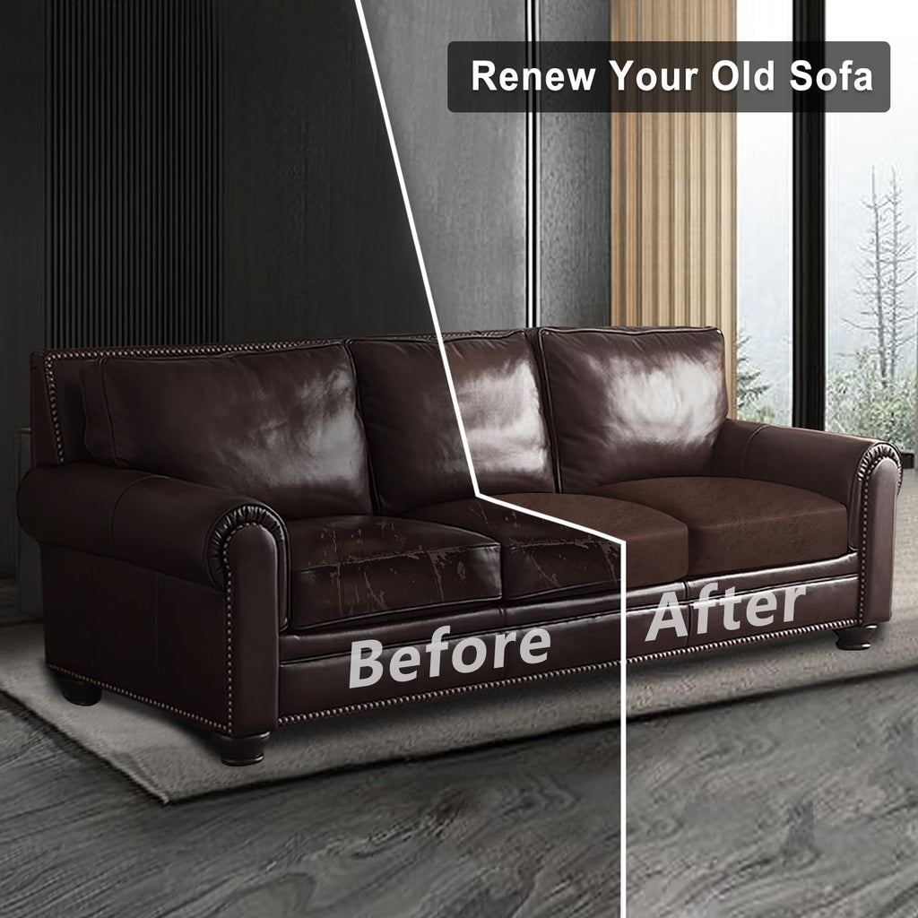 ANARACHON Leather Look Couch Cushion Covers Sofa Seat Slipcovers Sets Couches Furniture Protector for Sectional Armchair Loveseat Pets Kids Stretch Spandex Fabric (3 Cushion Sofa, Chocolate)
