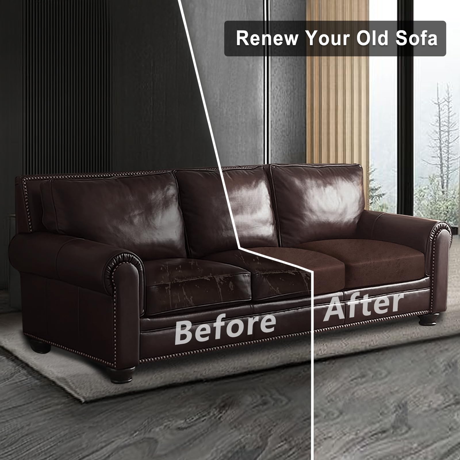 ANARACHON Leather Look Couch Cushion Covers Sofa Seat Slipcovers Sets Couches Furniture Protector for Sectional Armchair Loveseat Pets Kids Stretch Spandex Fabric (3 Cushion Sofa, Chocolate)