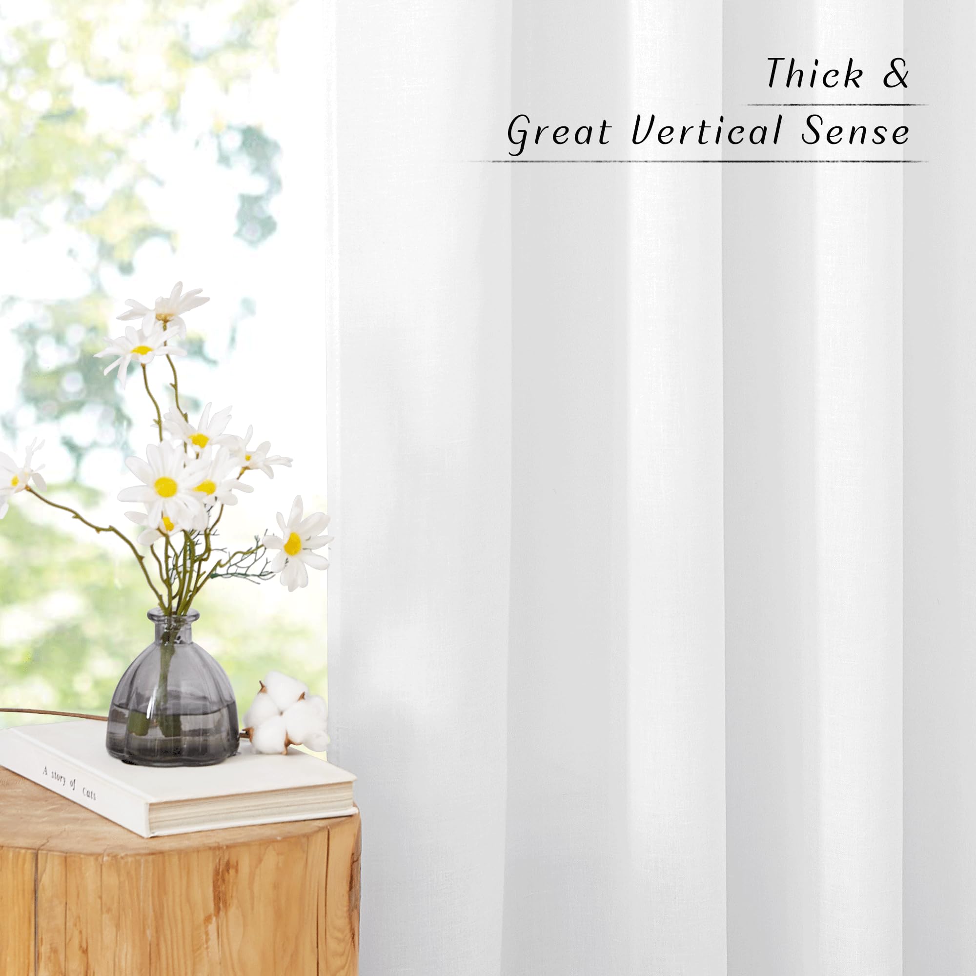 NICETOWN White Linen Bedroom Curtains 84 inches Long, Grommet Thick Linen Blend Window Treatments Privacy Assured with Light Filtering for Living Room, W42 x L84, 2 Panels