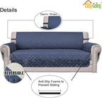 Easy-Going Reversible Couch Cover for 3 Cushion Couch Sofa Cover for Dogs Water Resistant Furniture Protector Cover with Foam Sticks Elastic Straps for Pet Cat (Sofa, Dark Blue/Ivory)