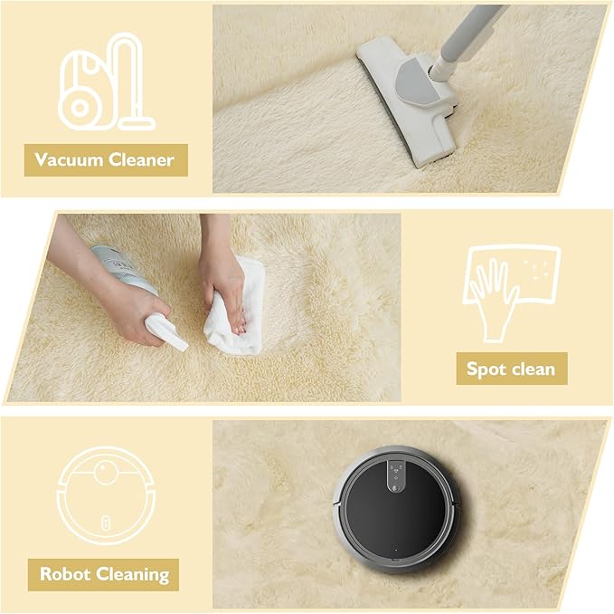 Ultra Soft Fluffy Area Rugs for Bedroom Living Room Ivory 10x14, Nursery Rug, Non-Slip Carpet for Kids Dorms Decor, Shaggy Bedside Rug