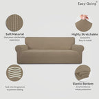 Easy-Going Stretch Oversized Sofa Slipcover 1-Piece Sofa Cover Furniture Protector Couch Soft with Elastic Bottom for Kids, Polyester Spandex Jacquard Fabric Small Checks Natural