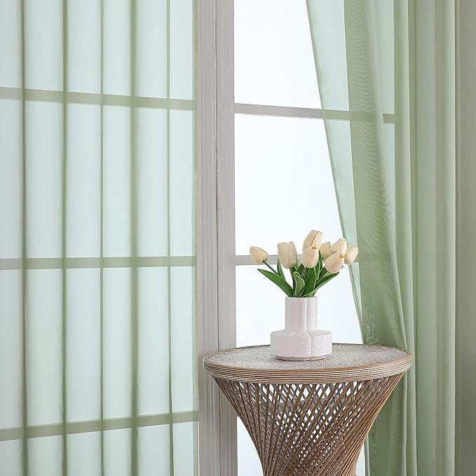 OWENIE Sage Green Sheer Curtains 108 Inches Long for Living Room Bedroom 2 Panels Set, Lightweight Airy Sage Green Sheer Curtain, Filmy Rod Pocket, 2 PCS, Each 59" W x 108" L
