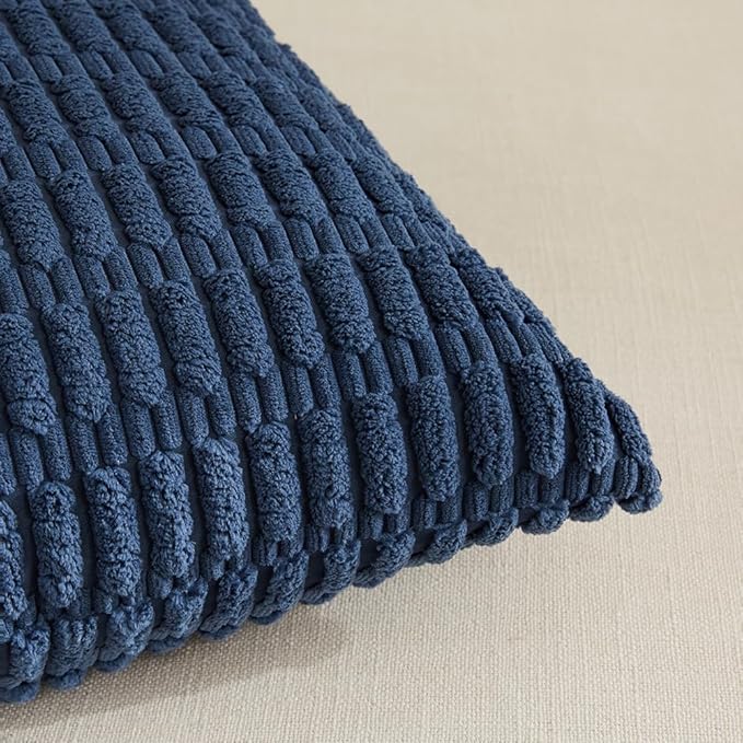 Fancy Homi 4 Packs Dusty Blue Decorative Throw Pillow Covers 20x20 Inch for Living Room Couch Bed Sofa, Rustic Farmhouse Boho Home Decor, Soft Plush Striped Corduroy Square Cushion Case 50x50 cm