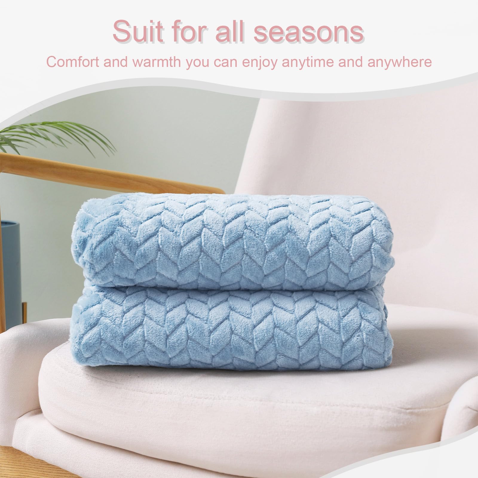 Exclusivo Mezcla Fleece Throw Blanket for Couch Sofa, 50”x70”, Light Blue