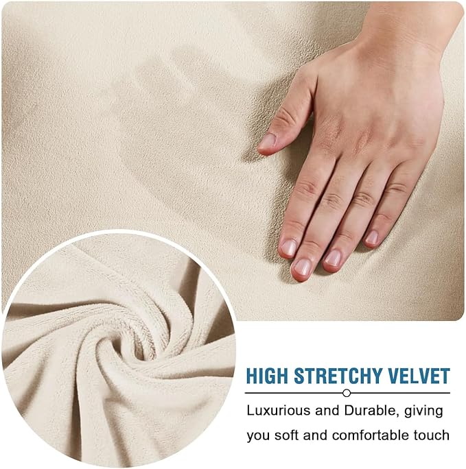 H.VERSAILTEX 3 Piece Stretch Sofa Covers Couch Covers for 2 Cushion Couch Loveseat Covers Width Up to 72 Inch Feature Thick Soft Stay in Place (Medium Sofa, Cream)