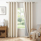 Linen Textured Total Blackout Curtains 84 Inches Long, Butter Cream