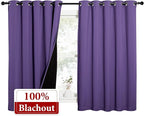 NICETOWN 100% Blackout Curtains with Black Liners, Thermal Insulated Full Blackout 2-Layer Lined Drapes, Energy Efficiency Window Draperies for Bedroom (Lilac Purple, 2 Panels, 62-inch W by 63-inch L)