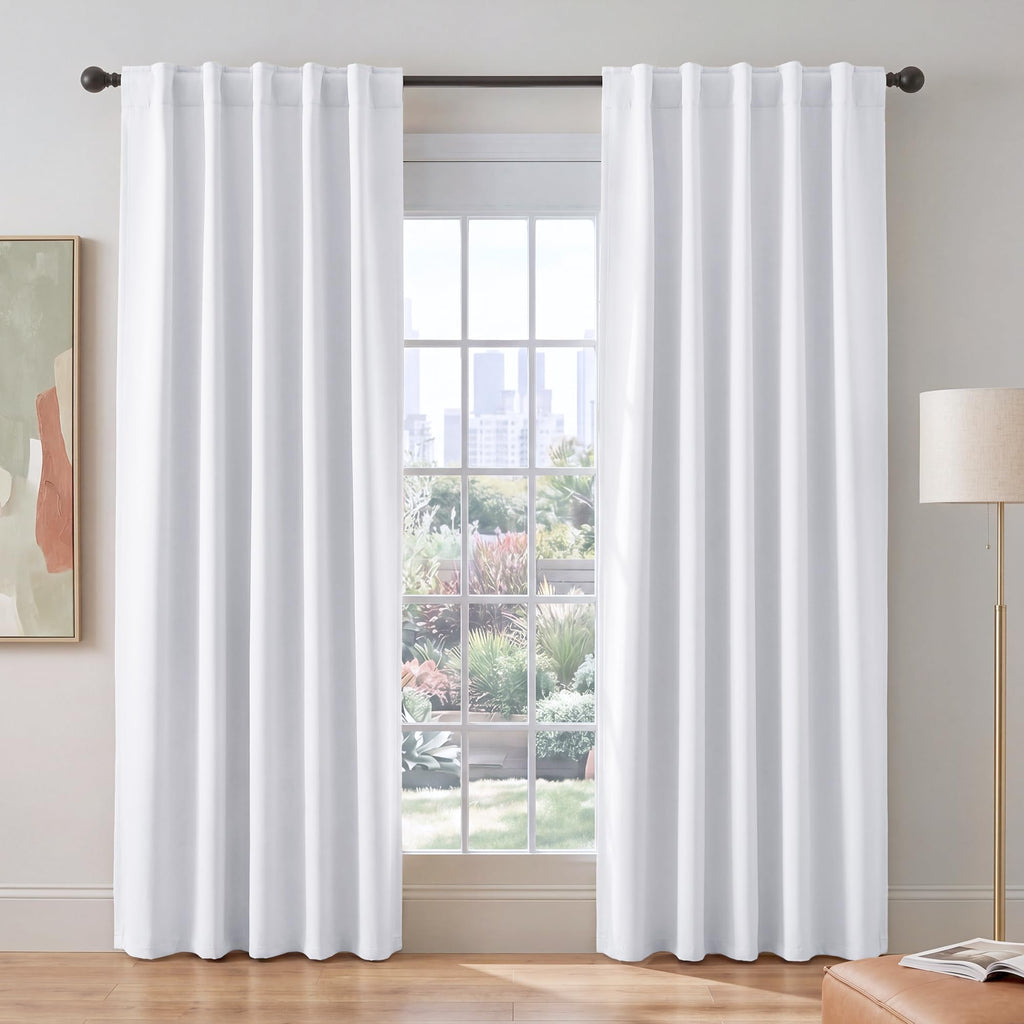 PONY DANCE 50% Light Filtering Curtains 84 inch Long, Back Tab & Rod Pocket Nursery Room Darkening Curtains for Bedroom and Living Room Decoration, 42 Inches Wide, 2 Panels Set, Pure White