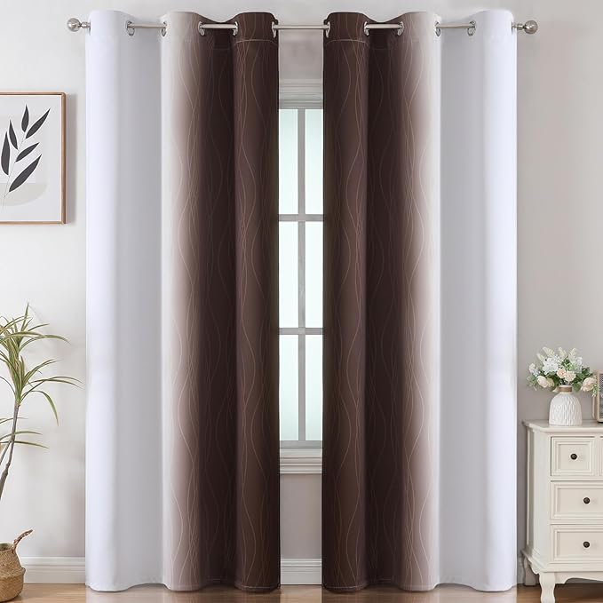 Estelar Textiler Brown and Greyish White Blackout Curtains 42Wx84L 2 Panels