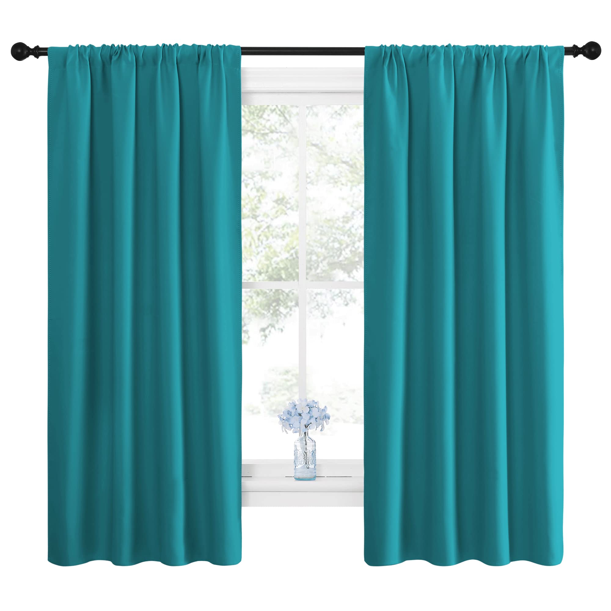 NICETOWN Peacock Blue Blackout Curtains Panels for Window, Thermal Insulated Rod Pocket Blackout Drapes/Draperies for Living Room (2 Panels, W42 x L63 inches)