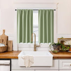 RYB HOME 100% Blackout Short Curtains for Small Window, Thermal Insulated Total Room Darkening Noise Reducing Curtains for Kitchen Bathroom Basement, 34 inches Wide by 48 inches Long, Sage Green