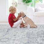 Srugn Area Rug 6x9 Washable Area Rugs for Living Room- Ultra Soft Non-Shedding Faux Wool Bedroom Rug Large Grey Vintage Print Rugs with Non Slip Rubber- Indoor Retro Foldable Carpet for Dining Room