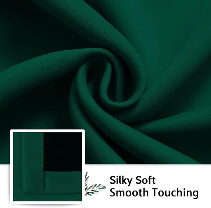 SimpleHome 100% Blackout Curtains for Bedroom,Thermal Insulated Dark Green Grommet Window Drapes Room Darkening Curtains for Living Room with Black Back,38 x 63 Inch,2 Panels
