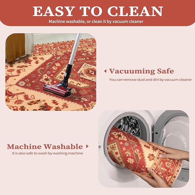 SERISSA 2x3 Washable Non Slip Boho Small Area Rug for Entryway，Red