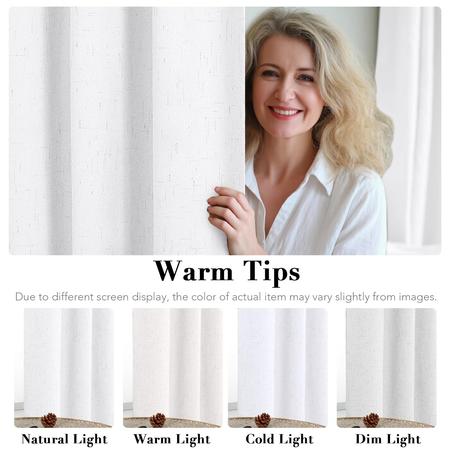 H.VERSAILTEX 100% Blackout Curtains for Bedroom Thermal Insulated Linen Textured Curtains Heat and Full Light Blocking Drapes Living Room Curtains 2 Panel Sets, 52x45 - Inch, White