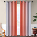 SimpleHome Ombre Room Darkening Curtains for Living Room, Light Blocking Gradient Coral to Greyish White Thermal Insulated Grommet Window Curtains/Drapes for Bedroom, 2 Panels, 52x84 inches Length