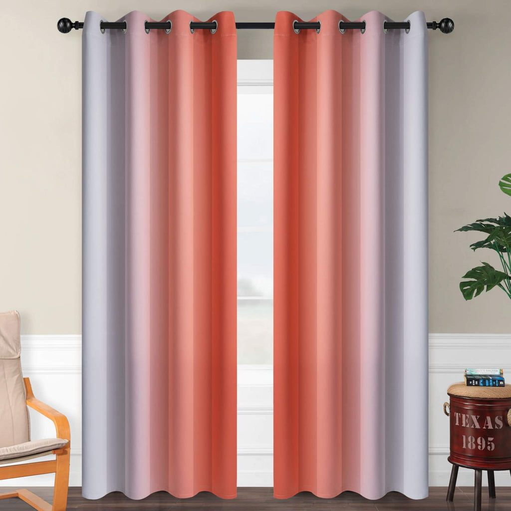 SimpleHome Ombre Coral to Grey White Curtains for Living Room 52Wx84L