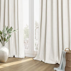 Extra Long 100% Blackout Linen Curtains for Bedroom 140 Inches Long Natural Cream Black Out Curtain Back Tab Thermal Insulated Room Darkening Window Drapes for Living Room 2 Panels Beige Ivory 52x140