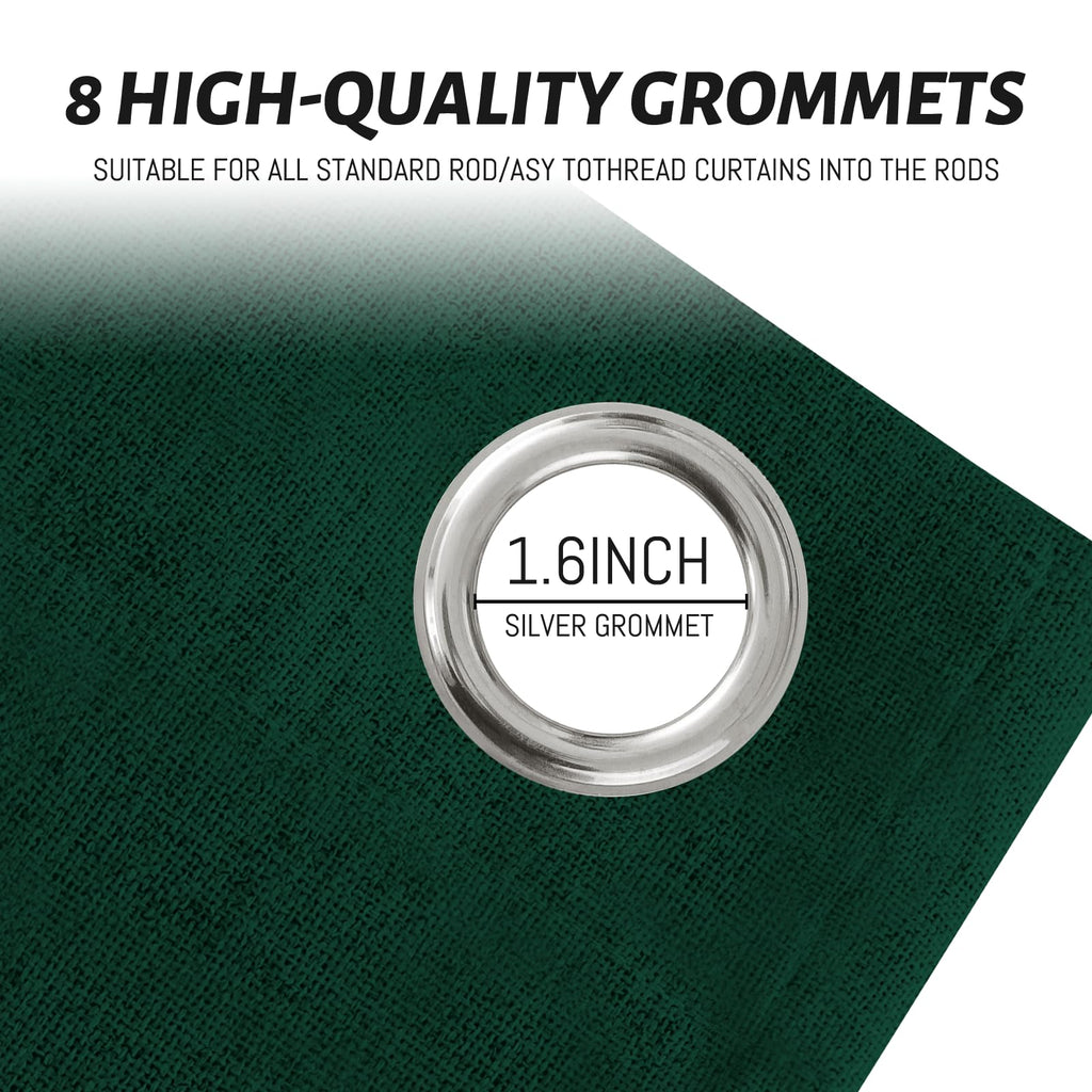 Yakamok Dark Green Linen Textured Curtains 96 Inches Long for Living Room