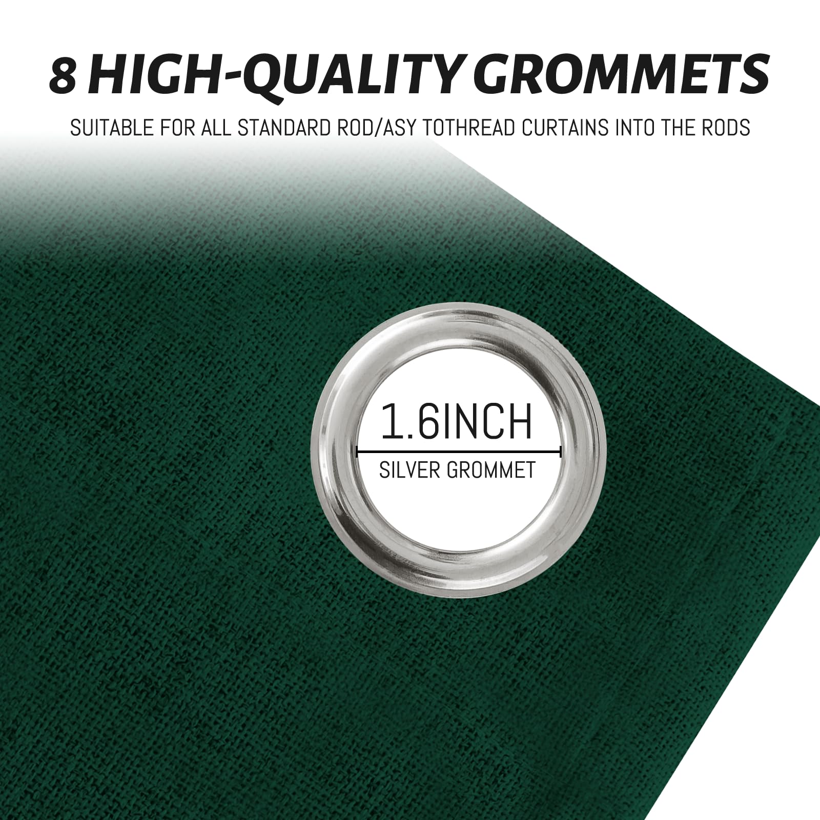 Yakamok Dark Green Linen Textured Curtains 84 Inches Long for Living Room