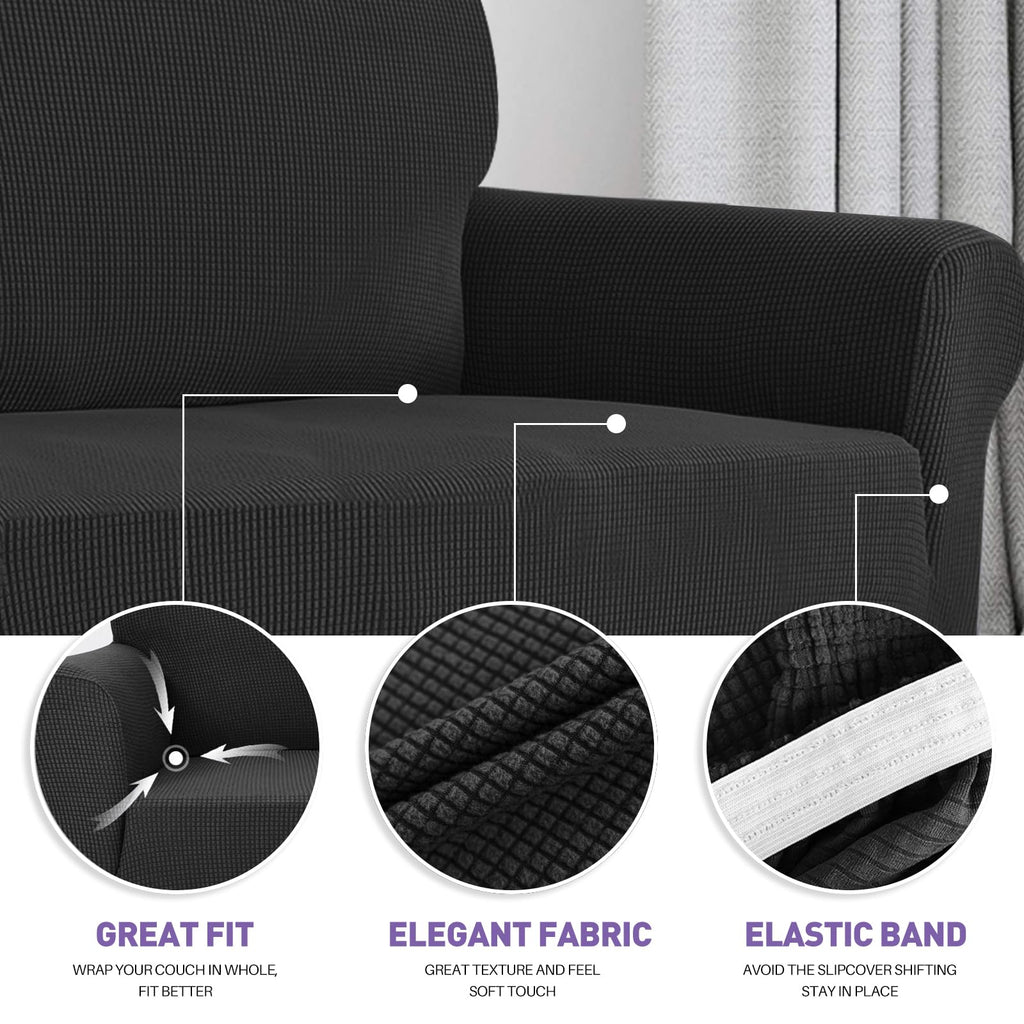 ZNSAYOTX Super Stretch Couch Cover (72"-92") Universal Sofa Covers with Elastic Bottom, Dog Cat Pets Friendly Washable Furniture Protector Fitted Sofa Slipcovers Stay in Place (Black, Sofa)