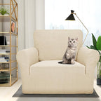 ZNSAYOTX 1 Piece Jacquard Chair Slipcovers for Living Room High Stretch Chair Covers with Arms Anti Slip Pets Friendly Couch Sofa Armchair Cover Furniture Protector (Chair, Light Beige)