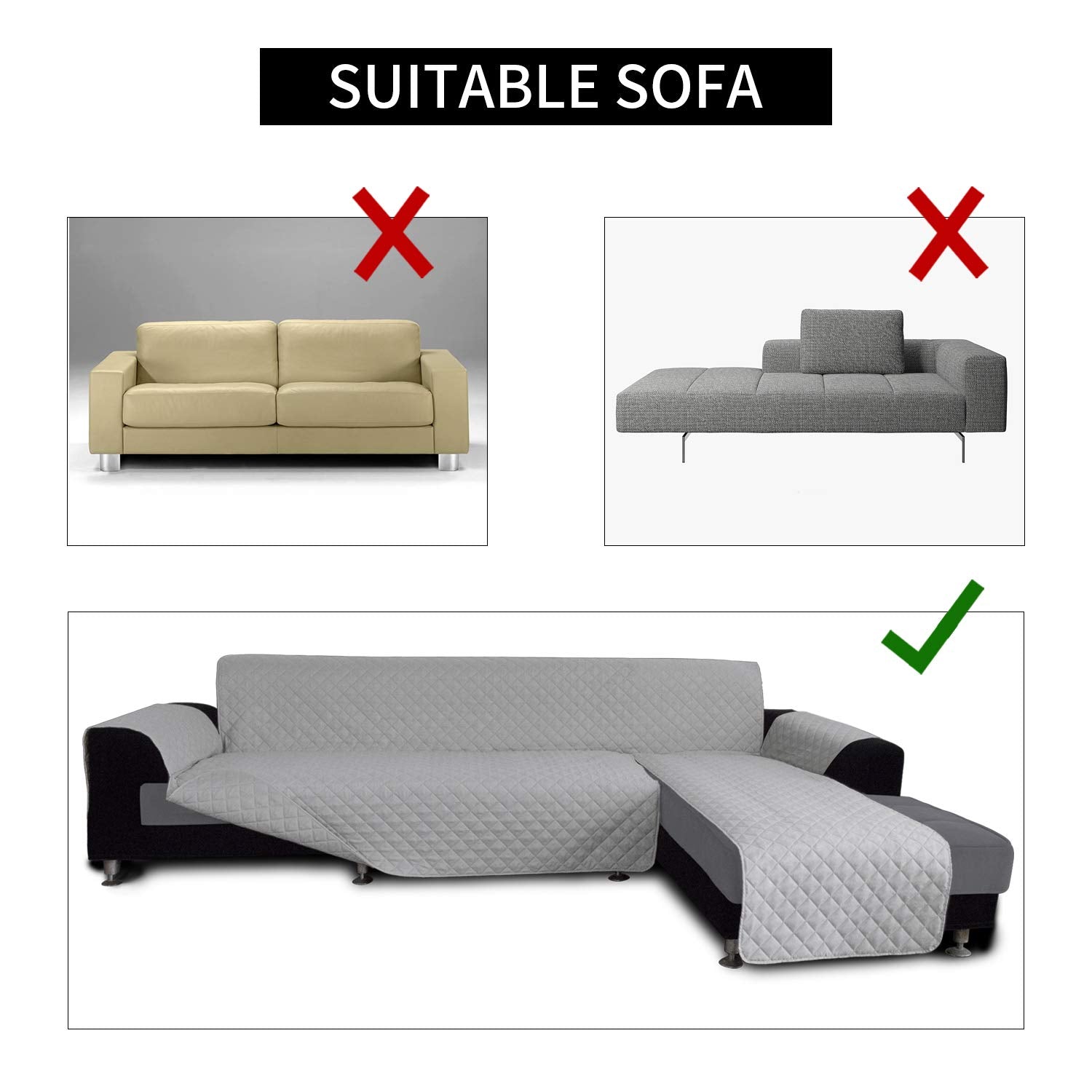 Easy-Going L Shape Sofa Slipcover - Reversible Couch Cover - Furniture Protector for Pets - Small, Light Gray