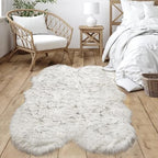 Goolela Faux Sheepskin Fur Rug 4x6 Fluffy Fuzzy Furry Carpet White with Grey Tips Shaggy Rug for Bedroom Living Room Bedside Plush Washable Sheepskin