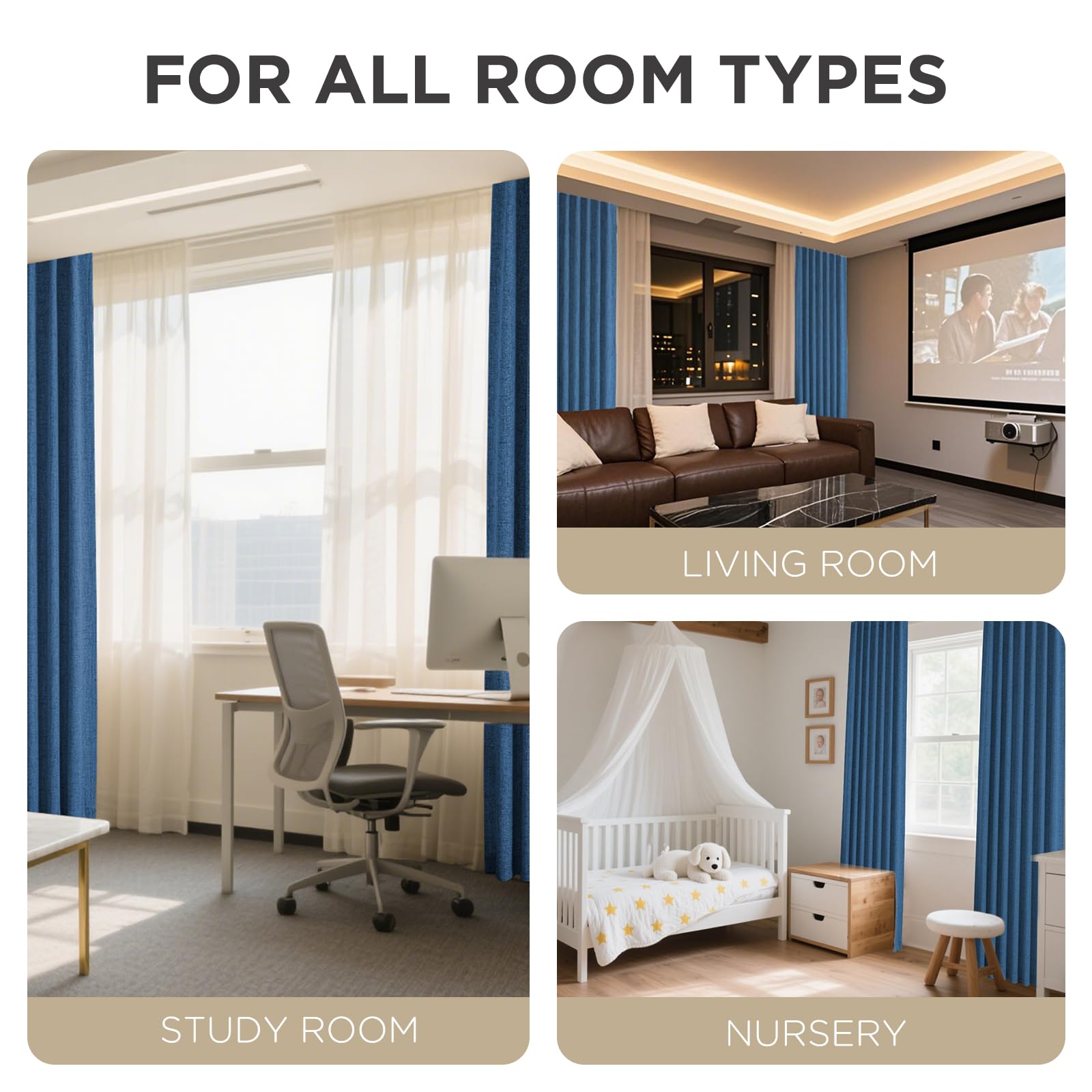 Joydeco Linen Blackout Curtains for Bedroom - 100% Light Blocking 1 Panels, Navy Blue Drapes 70" W x 108" L, Thermal Insulated Room Darkening Curtains for Living Room, Rod Pocket & Back Tabs