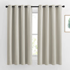 NICETOWN Natural Blackout Curtains 63 inch Long - Grommet Window Treatment Thermal Insulated Solid Room Darkening Sound Dampening Drapes for Living Room, 2 Panels, W52 x L63