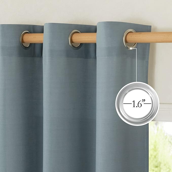 NICETOWN Stone Blue Linen Doorway Curtains 80 inches Long, Grommet Thick Linen Weave Semi Sheer Window Treatments Privacy Assured with Light Filtering for Bedroom/Side Door, W34 x L80