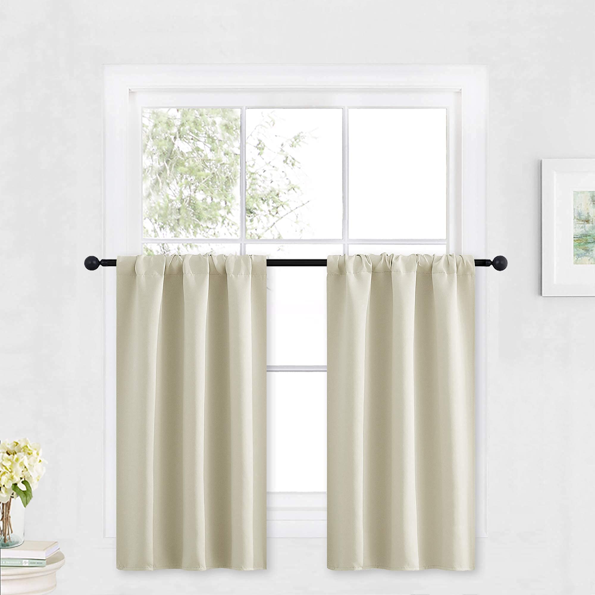 RYB HOME Kitchen Curtains Over Sink 36 inch Length for Cabinet, Rod Pocket