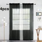SpaceDresser Black Sheer Curtains 4 Panels Rod Pocket Semi-Sheer Curtain 45 Inches Long Light Filtering Voile Window Drapes for Bedroom Living Room Kitchen, Each 52W x 45L