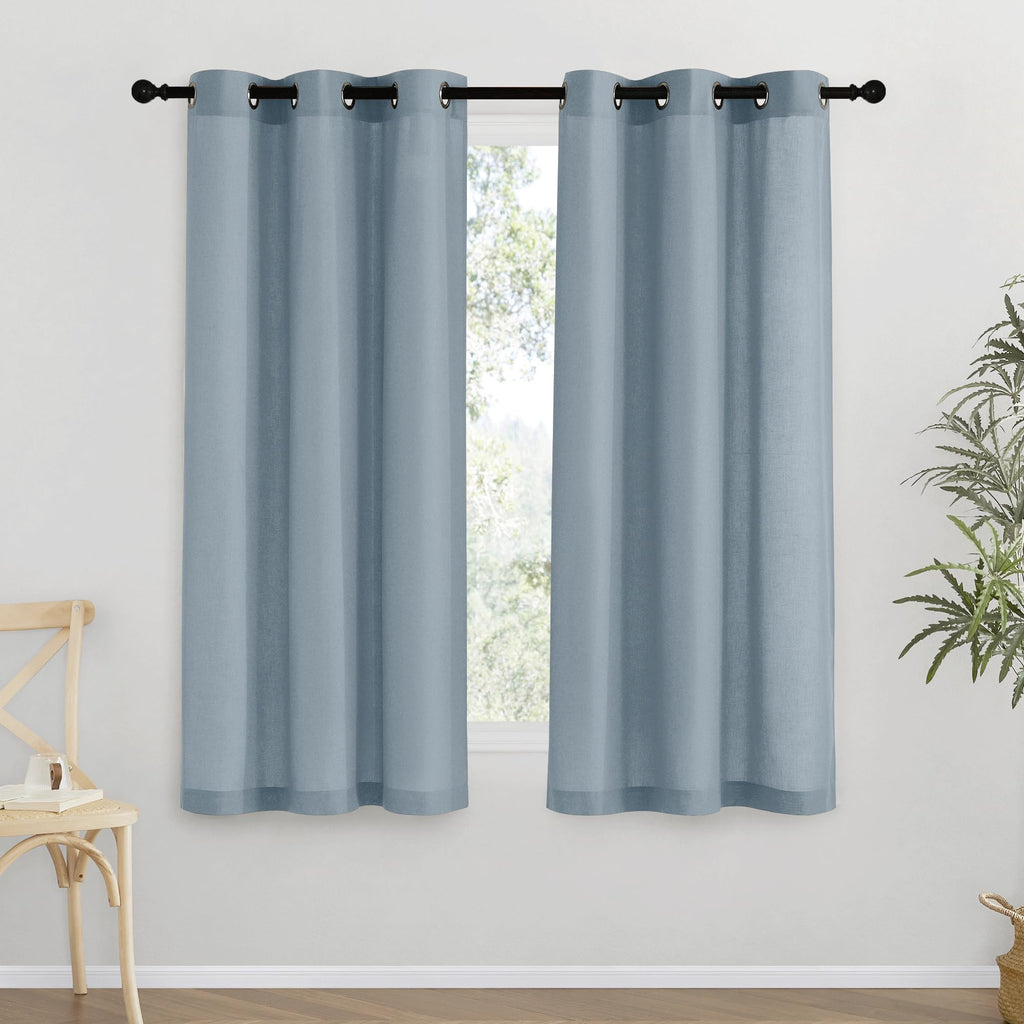 NICETOWN Thick Linen Blend Curtains Flax Textured for Bedroom, Rustic Grommet Semi Sheer Privacy Added Window Curtains & Drapes Light Filtering for Nursery, Stone Blue, W42 x L63, Set of 2