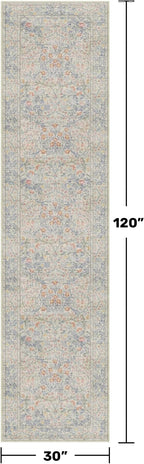 Hazo Haus Beige Blue Washable 2'6"x10' Wide Hallway Runners, Kitchen Runner Rug, Non-Slip & Stain Resistant 10ft Long Floor Rug, Retro Lilic Boho Floral Décor