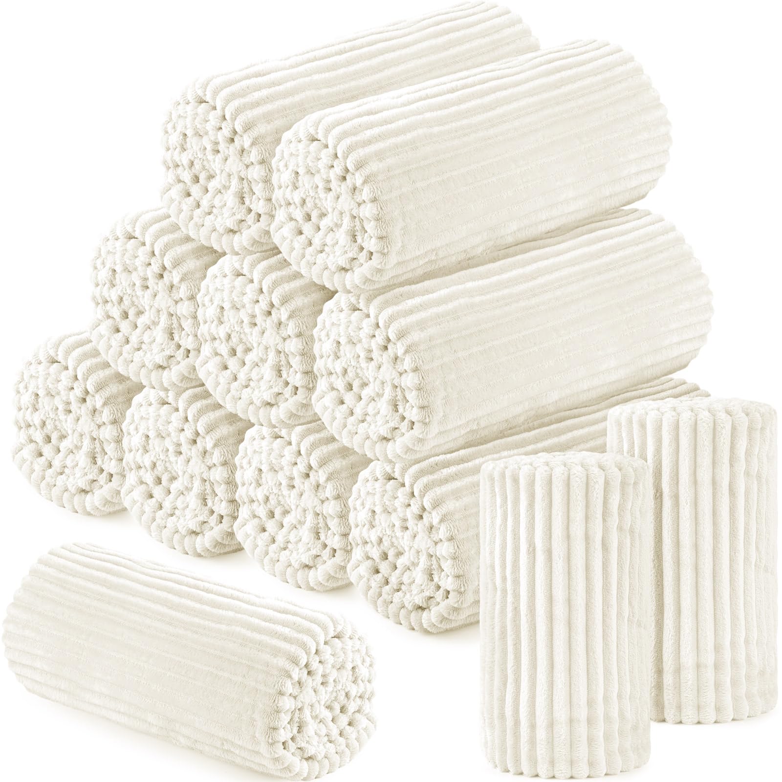 Buryeah 12 Pcs Flannel Throw Blanket Bulk 50 x 60 in Sleepover Blanket Outdoor Wedding Throw Lightweight, Oeko-tex Standard 100 Certified for Sofa Homeless Gifts (Light Beige)
