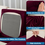 Taque Couch Cover 6-Piece Elastic Velvet Couch Cushion Covers & Chaise Slipcovers for L-Shaped Sofas, Sofa Seat Covers Washable, Soft Cover for Couches (5 Seater + Chaise, Wine)