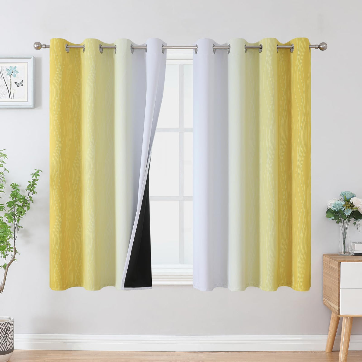 Estelar Textiler Ombre Orange and Blue Blackout Curtains 52Wx45L Inch Long