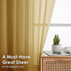 OVZME Gold Sheer Curtains 78 Inches Long 2 Panels - Soft Light Filtering Window Sheer Panels for Living Room/Bedroom, Top Dual Rod Pocket, 1 Pair, Each 42Wx78L Inches