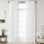 Nanspring White Extra Long Curtain 130 inches Long 2 Panels Set for Living Room Back Tab Modern Farmhouse Coastal Decor Cotton Textured White Sheer Linen Curtains for High Window 52x130