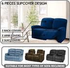 ULTICOR Reclining Love Seat Slipcover, 48" - 65" L, 6-Piece Velvet Stretch Loveseat Recliner Cover, 2 Seat Reclining Sofa Cover, Thick, Soft, Washable, Navy