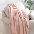 BOURINA Pink Throw Blanket 60x80 Inch Boho Knitted Soft Throw Sofa Blanket