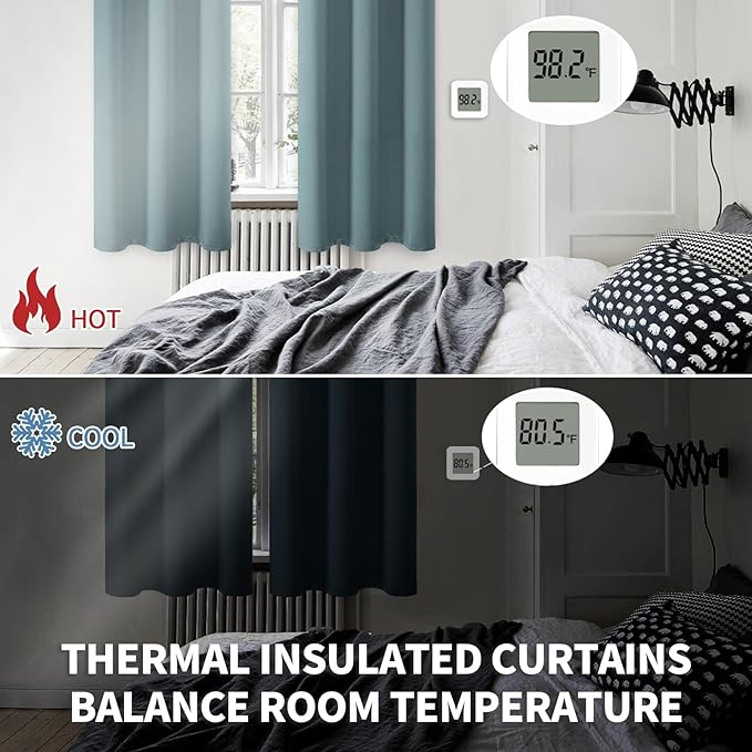 BGment Stone Blue Blackout Curtains for Bedroom 63 Inch Long - 2 Panels