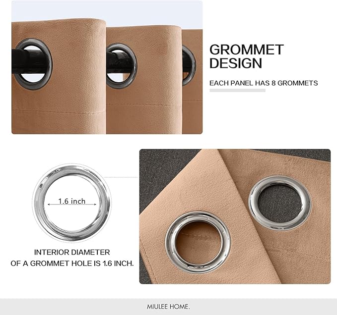 MIULEE Velvet Curtains Blush Beige Elegant Grommet Thermal Insulated Soundproof Room Darkening Curtains/Drapes for Classical Living Room Bedroom Decor 52 x 90 Inch Set of 2