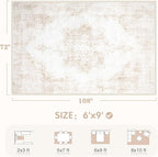 Area Rug 6x9 Vintage Rug: Washable Living Room Rugs Retro Medallion Distressed Large Rugs Soft Low Pile Non-Slip Indoor Floor Carpet for Bedroom Kitchen Nursery Dining Table Office (Beige, 6'x9')