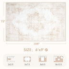 Area Rug 6x9 Vintage Rug: Washable Living Room Rugs Retro Medallion Distressed Large Rugs Soft Low Pile Non-Slip Indoor Floor Carpet for Bedroom Kitchen Nursery Dining Table Office (Beige, 6'x9')