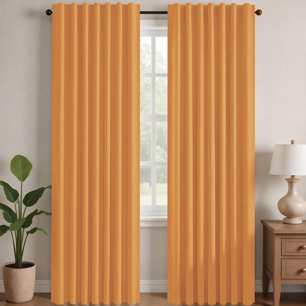 Deconovo Blackout Curtains for Kitchen Window Back Tab and Rod Pocket Curtains Room Darkening Curtains 52Wx45L Inch Orange Flame 2 Panels